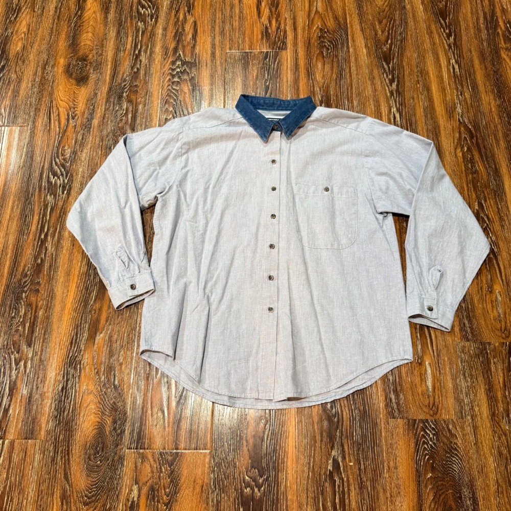 Vintage Panhandle Slim Womens Western Button Down Shirt Blue Denim Collar Size L